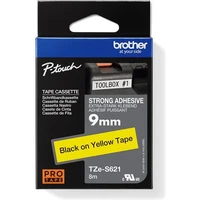 Brother Tze-S621 páska čierna na žltom 9 mm extra lepidlo - Pásky pre štítkovače