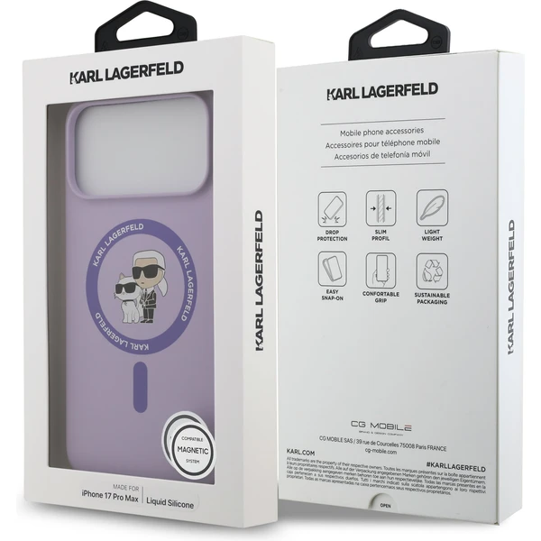 Karl Lagerfeld Liquid Silicone Karl a Choupette MagSafe kryt iPhone 17 Pro Max fialový - Puzdra - Obrázok 1b935efb181a4ed68ebd20a96aeb576f