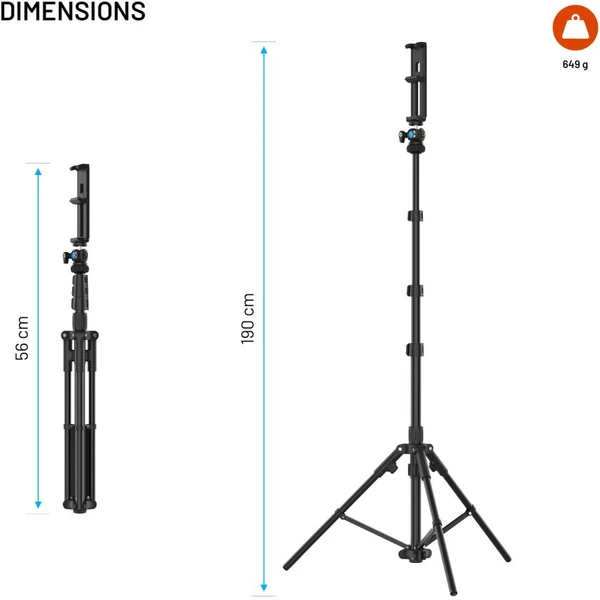 FIXED Creator Tripod extra dlhý statív (1,9 m), 1/4" závit, čierny - Držiaky - Obrázok 1bab79938f8443c0846a47917ae2a325