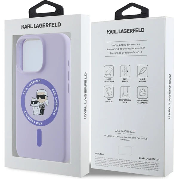 Karl Lagerfeld Liquid Silicone Karl a Choupette MagSafe kryt iPhone 16 Pro fialový - Puzdra - Obrázok 1bed29fb831d48c5851d6f3db56cafb4