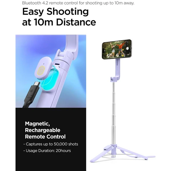 Spigen MagSafe Tripod Selfie Stick, lavender - Držiaky - Obrázok 1c36f4e94863448fb67fb63dbc3fdf4a