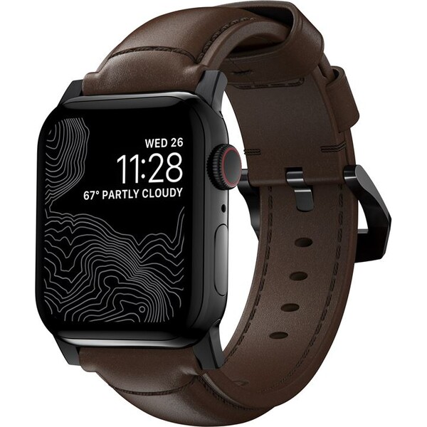 E-shop Nomad Traditional kožený remienok Apple Watch Ultra (49mm) 8/7 (45mm)/6/SE/5/4 hnedý/čierne pracky