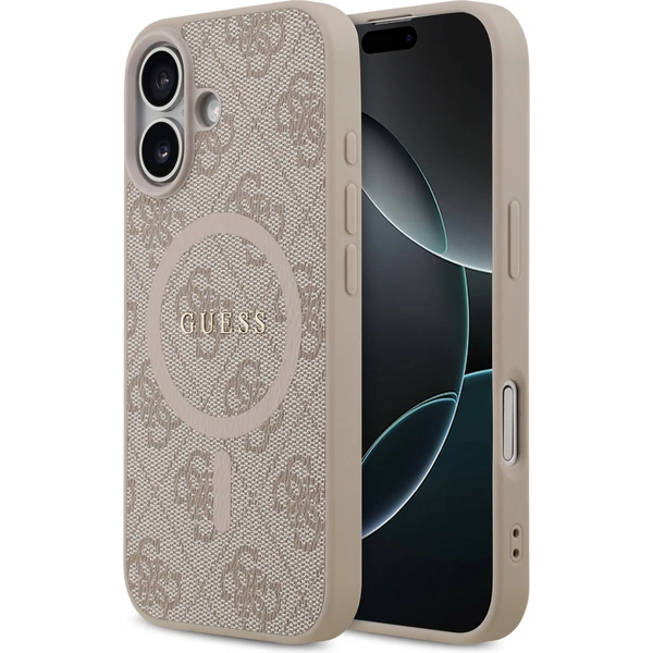Guess PU Leather 4G Colored Ring MagSafe Zadný Kryt pre iPhone 17 ružový - Puzdra - Hlavný obrázok