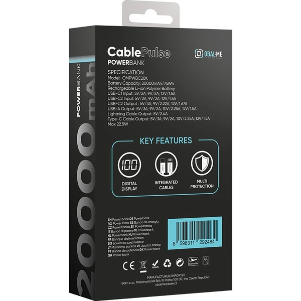 OBAL:ME CablePulse Powerbanka 20000mAh 22,5W Čierna - Powerbanky - Obrázok 1cc766f7b8d247d68cb3eb2755580de1