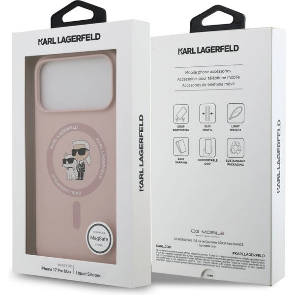 Karl Lagerfeld Liquid Silicone Karl a Choupette MagSafe kryt iPhone 17 Pro Max ružový - Puzdra - Obrázok 1cdd7787fbf540d6b73bcc25bcfe97e9
