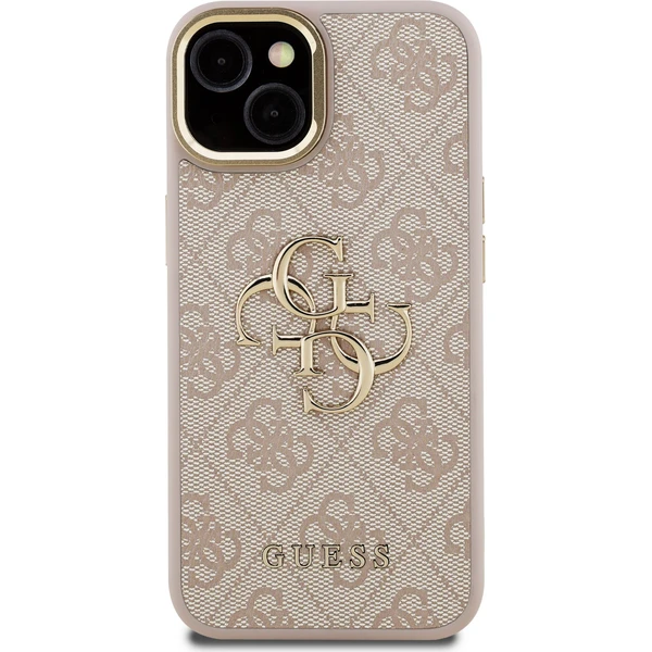 Guess PU 4G Metal Logo Stand Camera Frame kryt iPhone 15 ružový - Puzdra - Obrázok 1e141a02cef44380b154e1cb4b4399e2