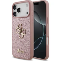 Guess PU Fixed Glitter 4G Metal Logo kryt iPhone 18 Pro Max ružový - Puzdra