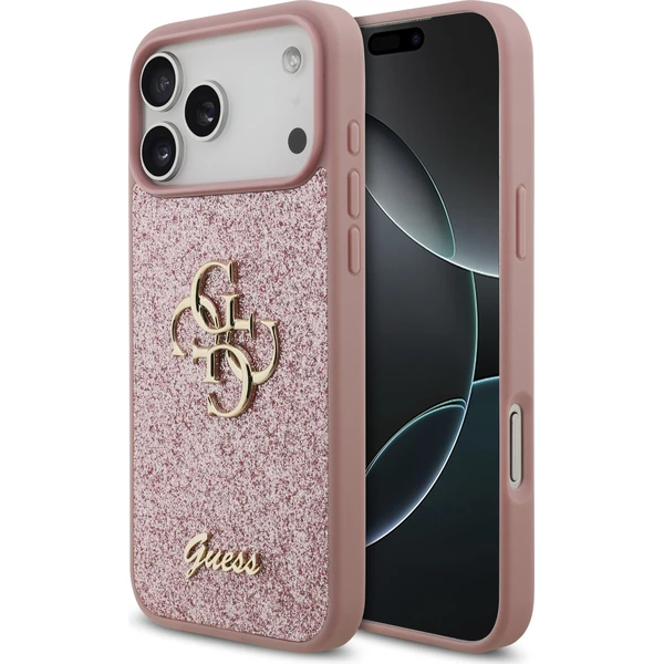 Guess PU Fixed Glitter 4G Metal Logo Zadný Kryt pre iPhone 18 Pro Max Pink - Puzdra - Hlavný obrázok