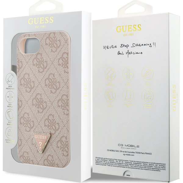 Guess PU 4G Strass Trojuholník Kovové Logo kryt iPhone 17e/16e ružový - Puzdra - Obrázok 1f00beddb43a4fc881c8c7ec34300763