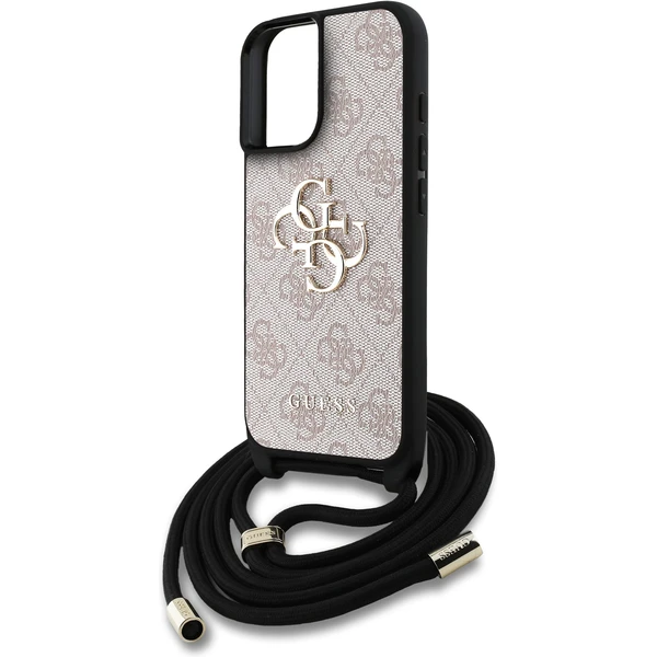 Guess PU 4G Metal Logo Crossbody popruh kryt iPhone 16 ružový - Puzdra - Obrázok 1f22298d97af42e19a09776762f2b576