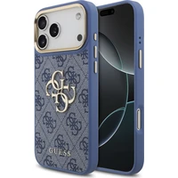 Guess PU Leather 4G Metal Logo Gold Frame kryt iPhone 18 Pro Max modrý - Puzdra
