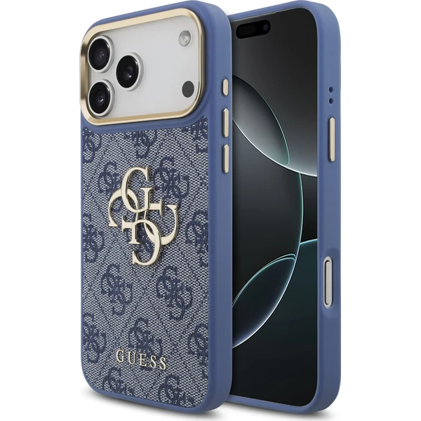 Guess PU Leather 4G Metal Logo Gold Frame Zadný Kryt pre iPhone 18 Pro Max Blue - Puzdra - Hlavný obrázok