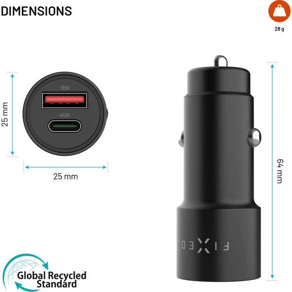 FIXED (63W) autonabíječka s USB-C/USB-A, PD 3.0, černá - Nabíjačky - Obrázok 1fa1953ba76f4f959568e14d039cafdc