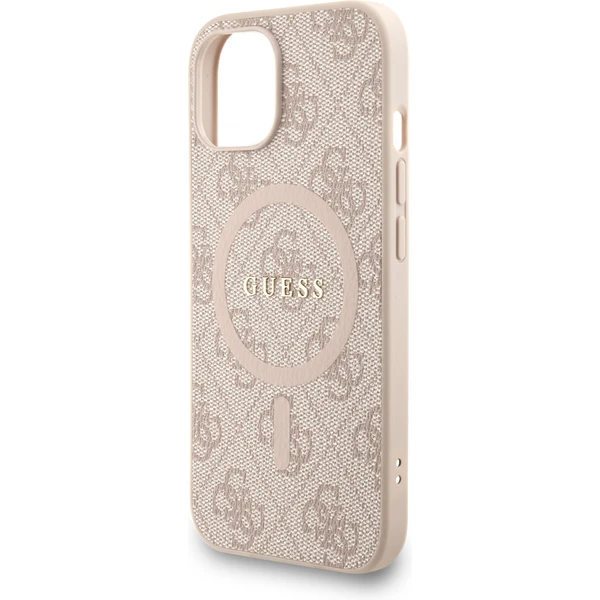 Guess PU Leather 4G Colored Ring Strap MagSafe kryt iPhone 15 ružový - Puzdra - Obrázok 1fba334550384e798ed8d81f16b238eb