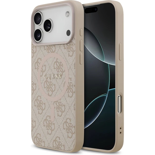 Guess PU Leather 4G Colored Ring MagSafe Zadný Kryt pre iPhone 17 Pro Max ružový - Puzdra - Hlavný obrázok