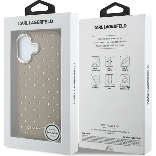 Karl Lagerfeld PU Perforated Gold Dots MagSafe Zadný Kryt pre iPhone 17 Beige - Puzdra - Obrázok 2027c95fa9344f05b3f57283b9e6c6e0
