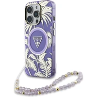Guess IML Palm Trees Triangle Logo Pearl Strap MagSafe kryt iPhone 16 Pre fialový - Puzdra