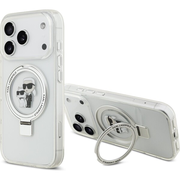 E-shop Karl Lagerfeld Ringstand Karl a Choupette MagSafe kryt iPhone 17 Pro biely