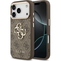 Guess PU Leather 4G Metal Logo Gold Frame MagSafe kryt iPhone 17 Pro Max hnedý - Puzdra