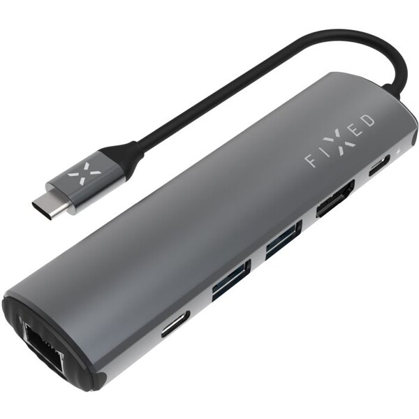 FIXED HUB Pre 6v1 USB-C hliníkový húb pre notebooky a tablety sivý