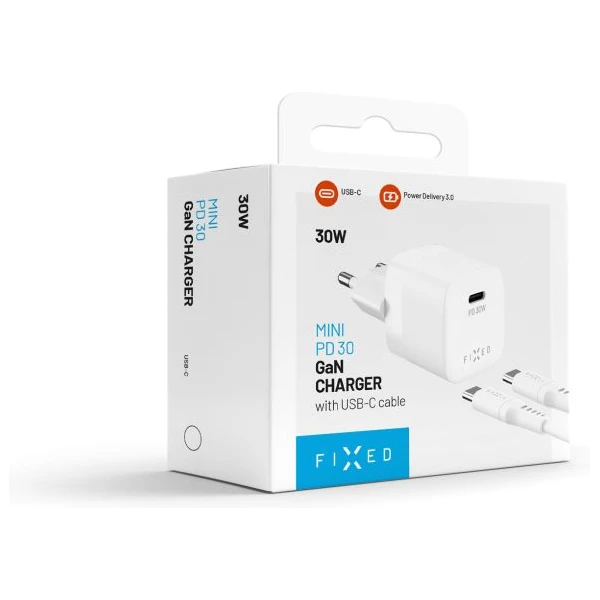 FIXED Mini Set GaN nabíjačky s USB-C portom a USB-C káblom, PD, 1,2m, 30W, biela - Nabíjačky - Obrázok 219434dded564c6b9987e024e77475c4