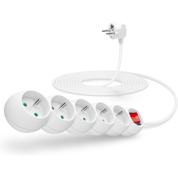 CONNECT IT predlžovací kábel 230V 5 zásuviek s vypínačom 5m biely