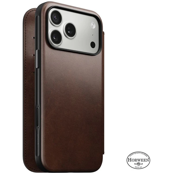 Nomad Modern Leather Folio (Horween) MagSafe kožené púzdro iPhone 17 Pro Max Rustic Brown - Puzdra - Hlavný obrázok