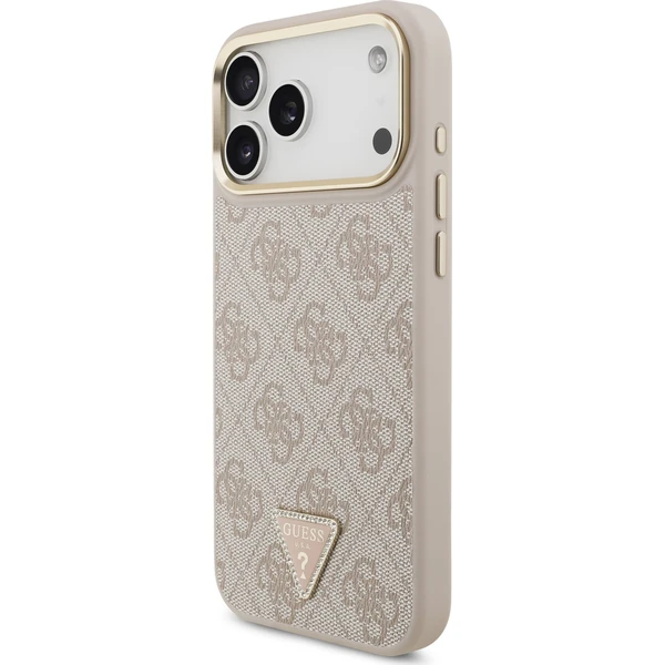 Guess PU Leather 4G Strass Triangle Logo Gold Frame MagSafe Zadný Kryt pre iPhone 18 Pro Max Pink - Puzdra - Obrázok 21df2e06c4c544a091a91d19c60fbbb3