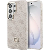 Guess PU koža 4G Strass Logo Zlatý rám Magnetický kryt Samsung Galaxy S26 Ultra ružový - Puzdra
