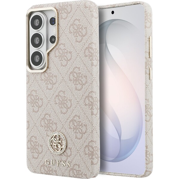 E-shop Guess PU koža 4G Strass Logo Zlatý rám Magnetický kryt Samsung Galaxy S26 Ultra ružový
