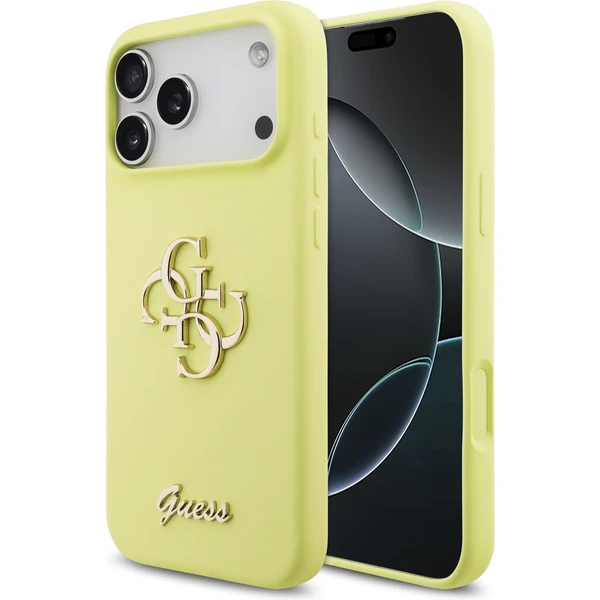 Guess Liquid Silicone 4G Metal Logo kryt iPhone 17 Pro Max žltý - Puzdra - Hlavný obrázok