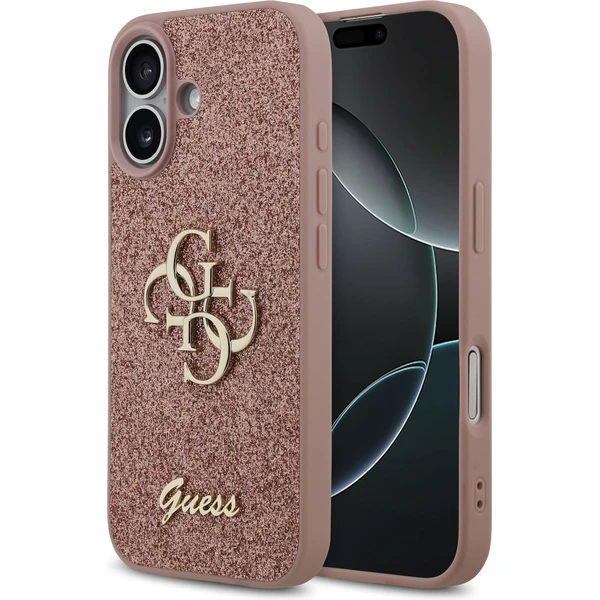 Guess PU Fixed Glitter 4G Metal Logo kryt iPhone 17 ružový - Puzdra - Hlavný obrázok