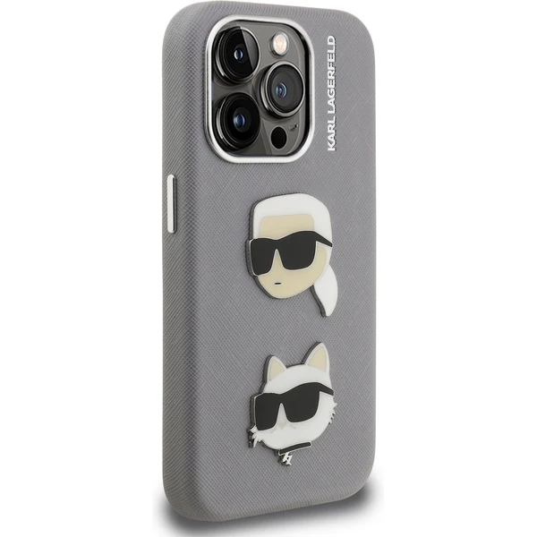 Karl Lagerfeld Grained PU K&CH Heads kryt iPhone 15 Pro Max sivý - Puzdra - Obrázok 22e7258cbebb4a8397b3202415d27f97