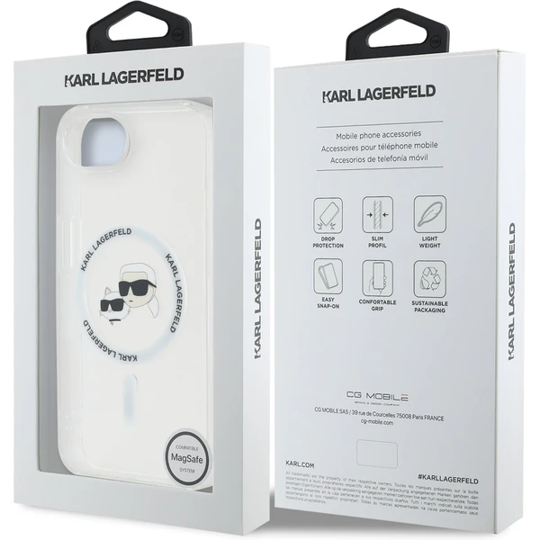 Karl Lagerfeld IML K&CH Heads kovový rám MagSafe kryt iPhone 17e/16e priehľadný - Puzdra - Obrázok 230be361a59e4258869fd84c91647726