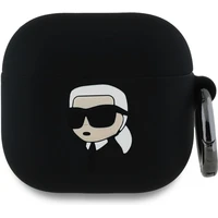 Karl Lagerfeld 3D Logo NFT Karl Head silikónové puzdro AirPods 4 čierne - Puzdra