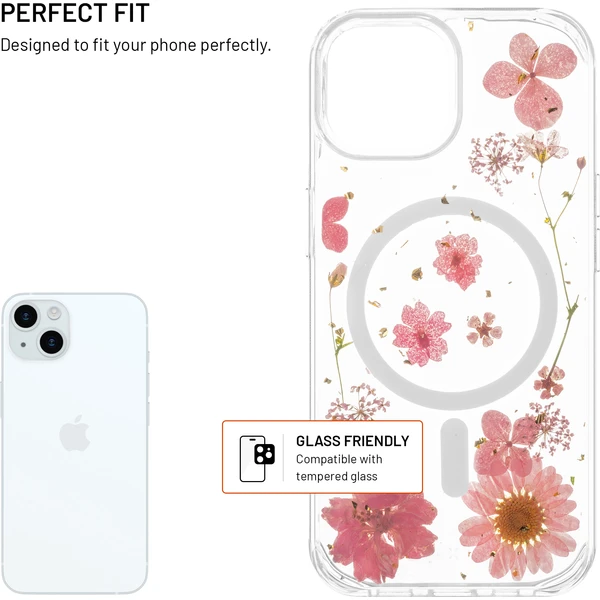 Zadný kryt FIXED MagBloom s podporou MagSafe pre Apple iPhone 15, Pink Blossom - Puzdra - Hlavný obrázok