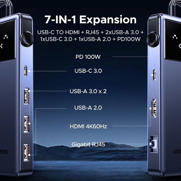 UGREEN Uno 7v1 USB-C Hub (120W) sivý - USB huby - Obrázok 2349b0a09f54492fa2912d5a2345be93
