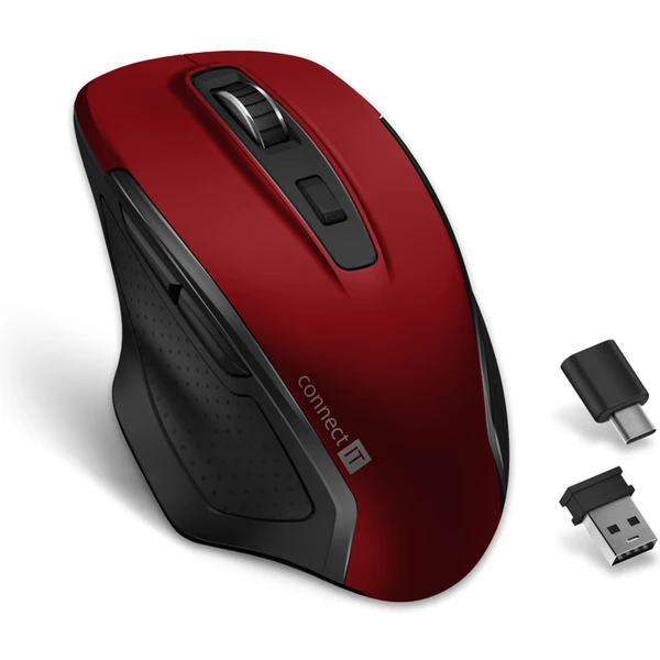 CONNECT IT Dual SmartSwitch bezdrôtová myš, USB-A + C (+1x AA batéria zadarmo) červená - Myši - Hlavný obrázok