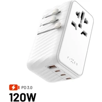 FIXED Voyager (120W) cestovný adaptér EU/UK/USA/AUS, 3xUSB-C a 1xUSB, GaN, PD, biely - Nabíjačky