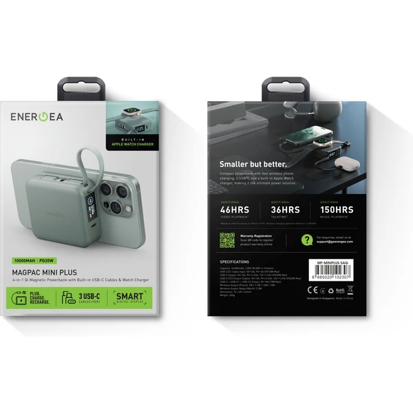 ENERGEA MagPac Mini Plus MagSafe powerbanka s káblom, 10000mAh, šedozelená - Powerbanky - Obrázok 23d8da2949274d51bba58789b3b7dbb8