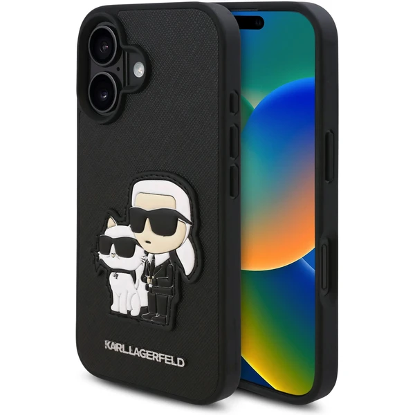 Karl Lagerfeld PU Saffiano Karl and Choupette kryt pre iPhone 16 čierny - Puzdra - Hlavný obrázok