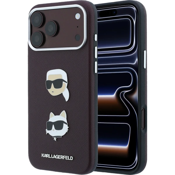 Karl Lagerfeld PU Semi Wrap Saffiano K&CH Heads kryt iPhone 18 Pro vínový - Puzdra - Hlavný obrázok