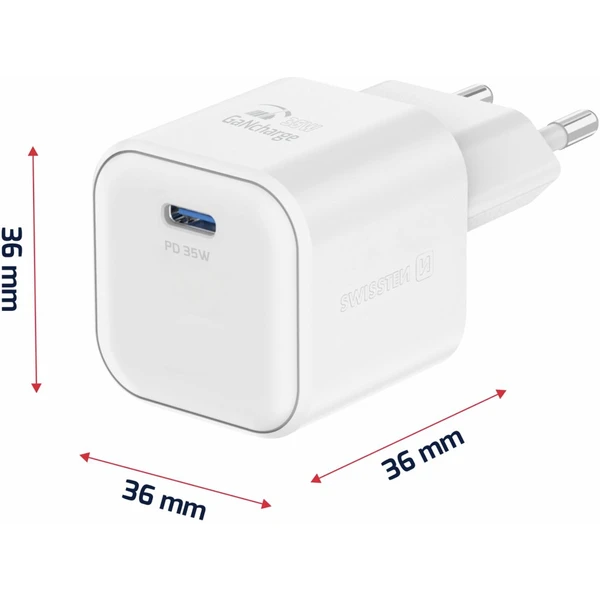Swissten sieťový adaptér GaN 1x USB-C 35W PD biely - Nabíjačky - Obrázok 2477000J01