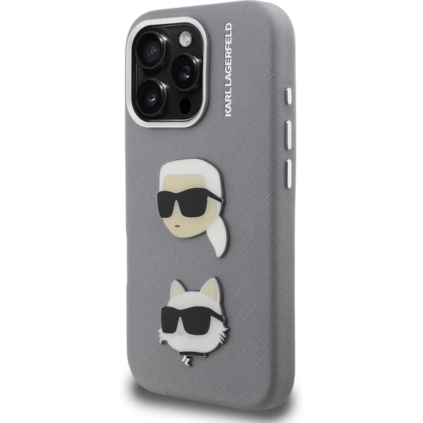 Karl Lagerfeld Grained PU K&CH Heads kryt iPhone 16 Pre sivý - Puzdra - Obrázok 250ba53064c945768efaa7627b7807dc
