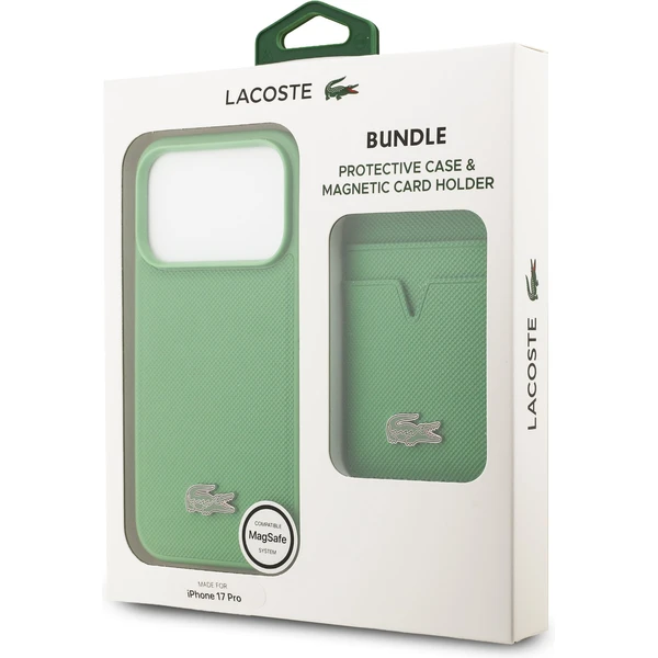 Lacoste Iconic Petit Pique MagSafe kryt + peňaženka iPhone 17 Pro zelený - Puzdra - Obrázok 2516d91360b44292836c1b6ea212730c