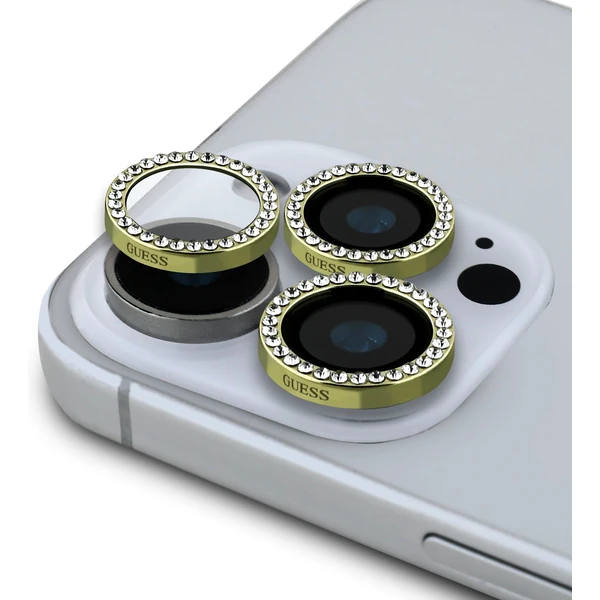 Guess Fixed Glliter ochranné sklá šošoviek iPhone 16 Pro/16 Pro Max zlatá - Ochranné fólie a sklo - Hlavný obrázok
