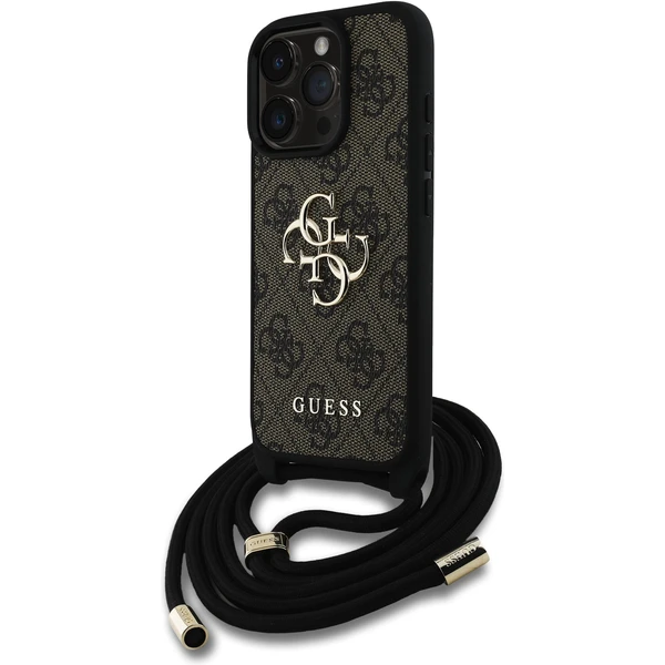 Guess PU 4G Metal Logo Crossbody popruh kryt iPhone 15 Pro Max hnedý - Puzdra - Hlavný obrázok