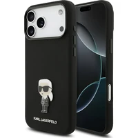Karl Lagerfeld Liquid Silicone Metal Ikonik kryt iPhone 17 Pro Max čierny - Puzdra