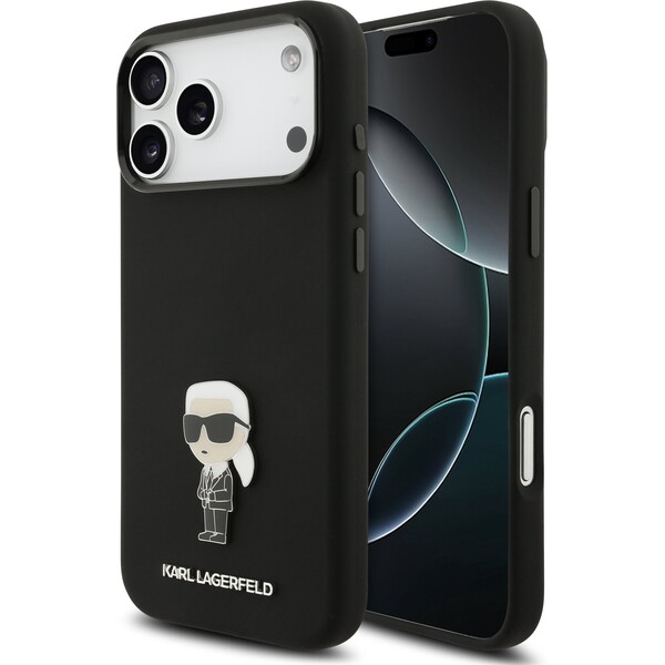 E-shop Karl Lagerfeld Liquid Silicone Metal Ikonik kryt iPhone 17 Pro Max čierny