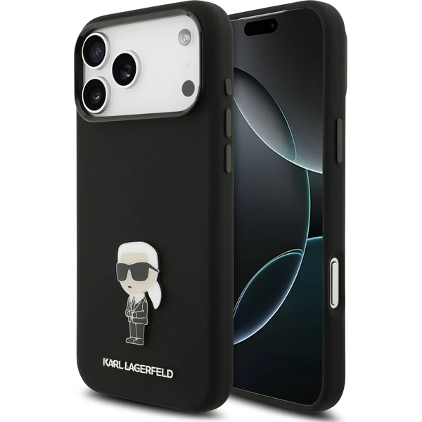 Karl Lagerfeld Liquid Silicone Metal Ikonik kryt iPhone 17 Pro Max čierny - Puzdra - Hlavný obrázok
